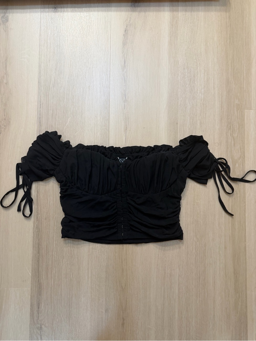 Windsor-Black Ruched Off-Shoulder Crop Top - Women